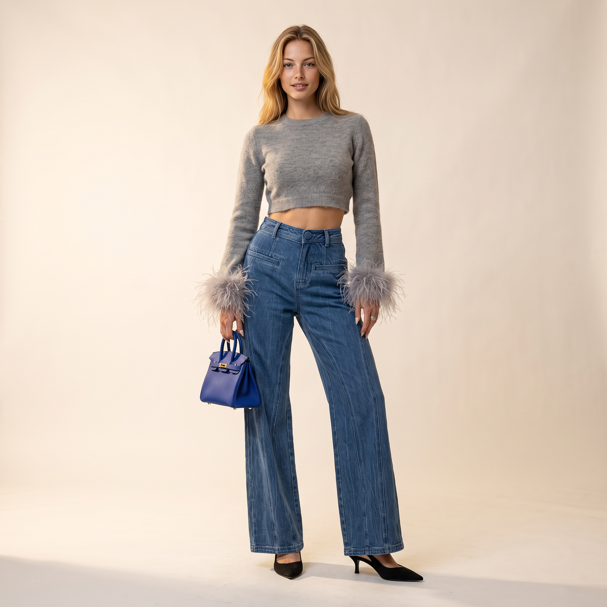 Zarela wijde jeans met paneelnaden