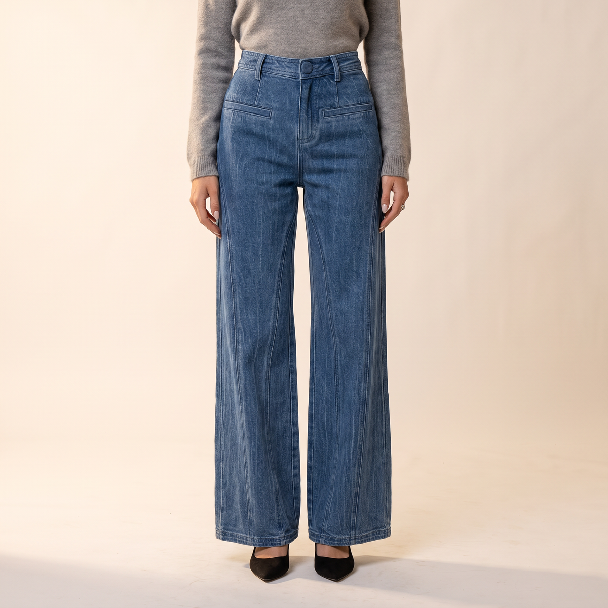 Zarela wijde jeans met paneelnaden