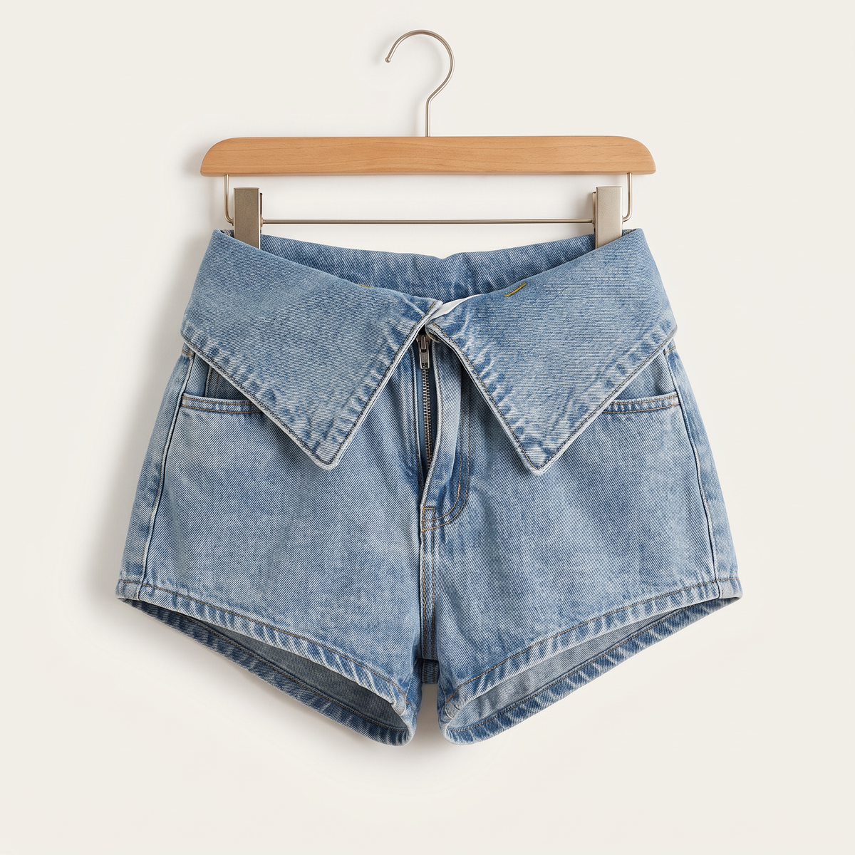 Zephyra short met omgeslagen taille en denimeffect