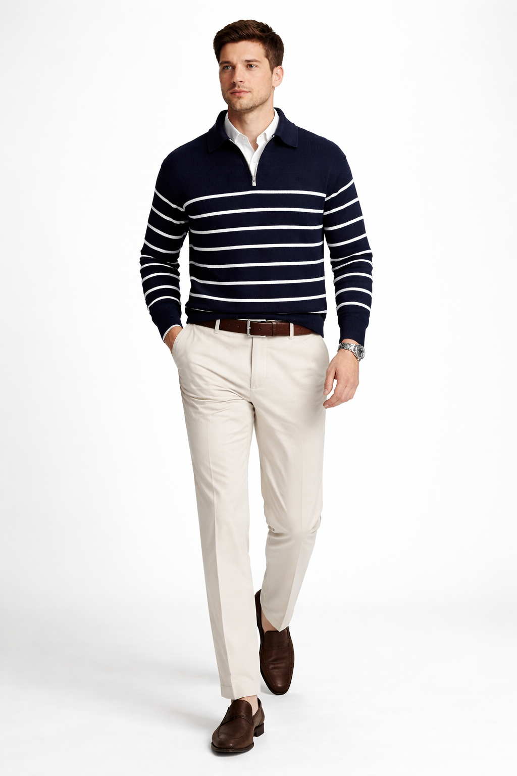 Men’s Striped Half Zip Knit Sweater