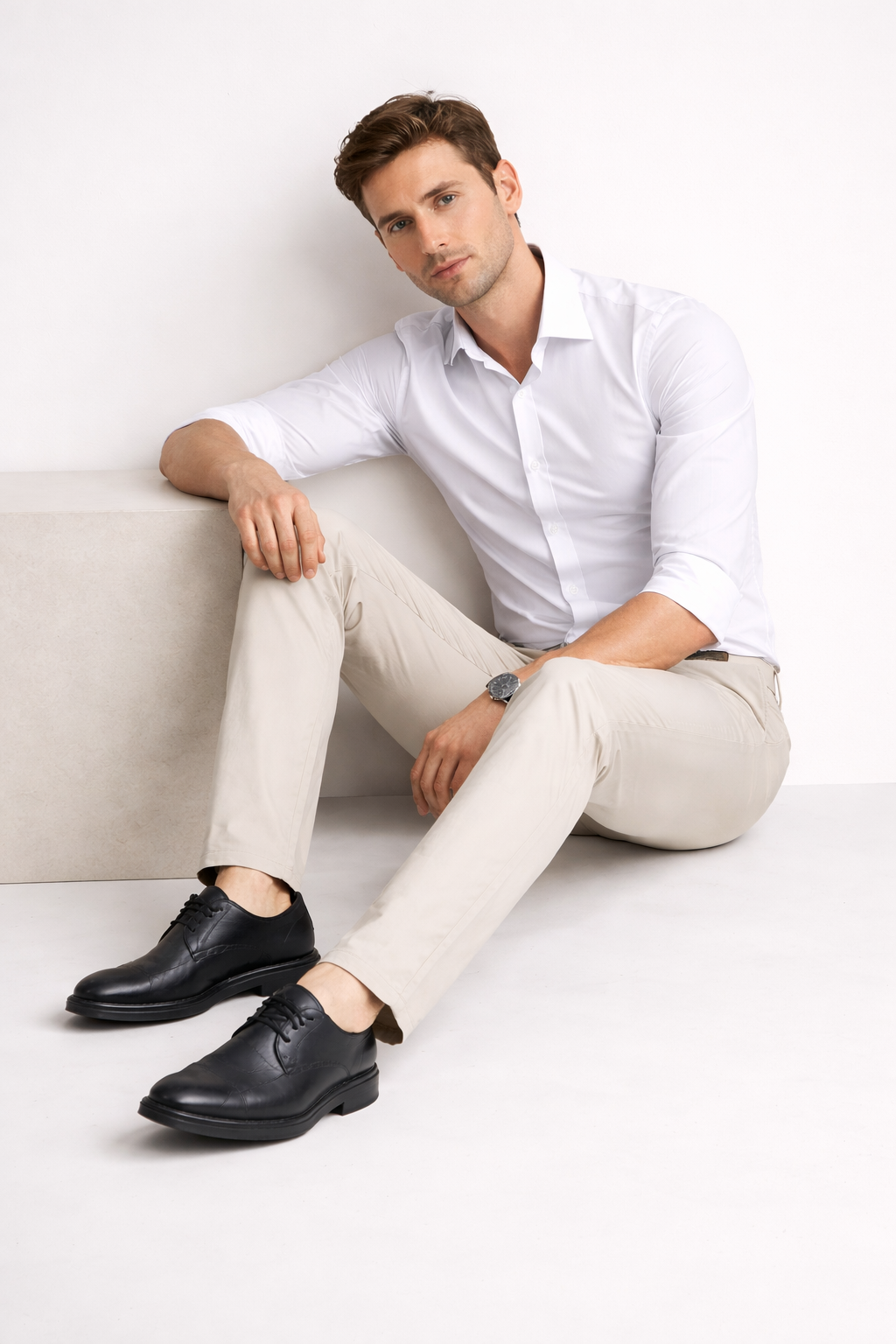 Straight Fit Stretch Tailored Dress Trousers