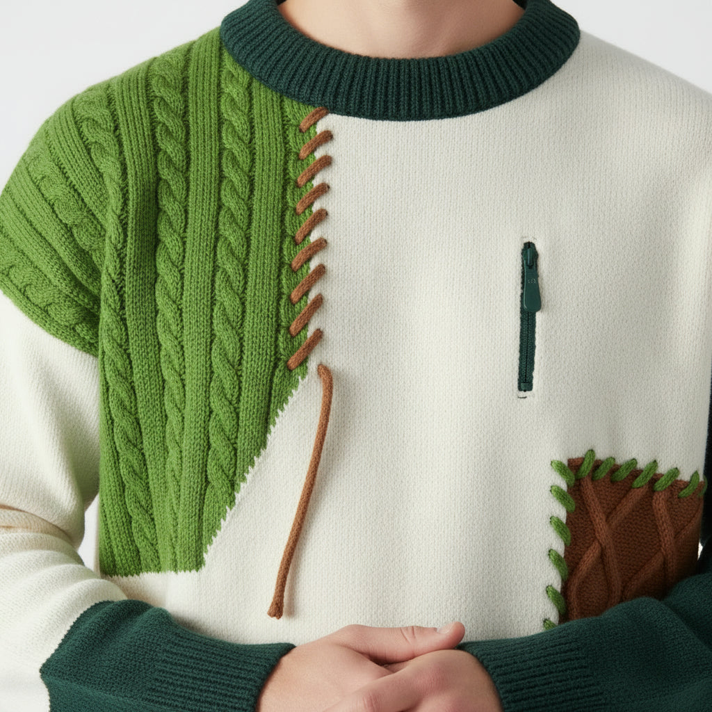 Art Panel Knit Crew Sweater