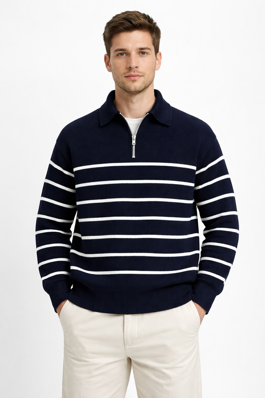 Men’s Striped Half Zip Knit Sweater