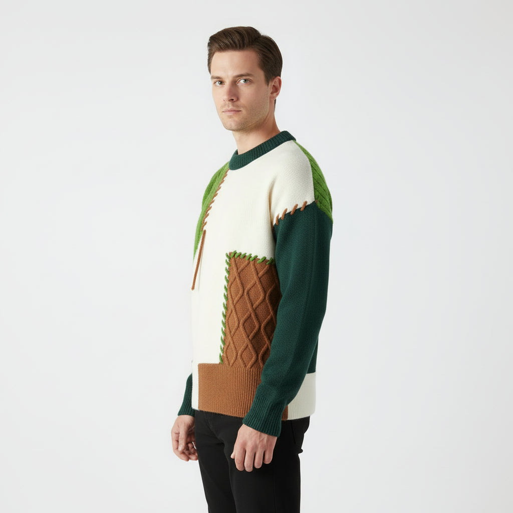 Art Panel Knit Crew Sweater