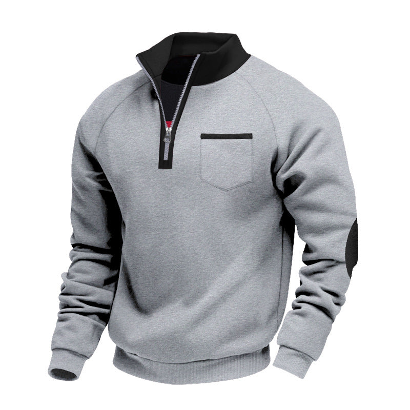 Men’s Quarter Zip Long Sleeve Pullover with Patched Elbows
