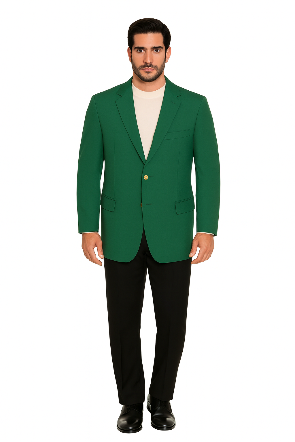 Men’s Green Blazer Jacket With Button Front Notched Collar