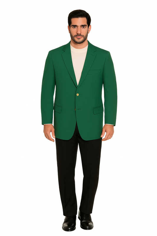 Men’s Green Blazer Jacket With Button Front Notched Collar