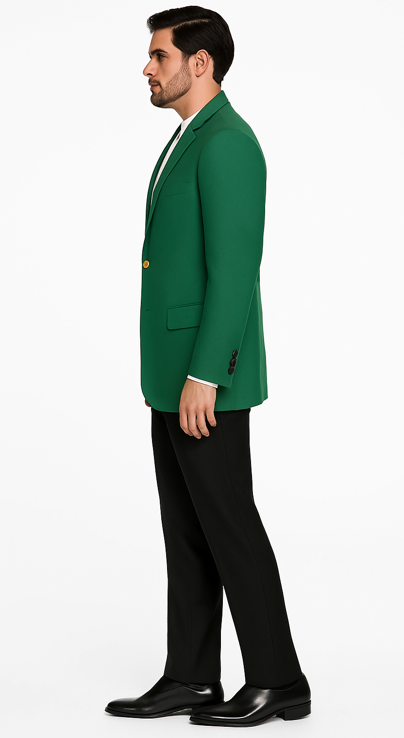 Men’s Green Blazer Jacket With Button Front Notched Collar