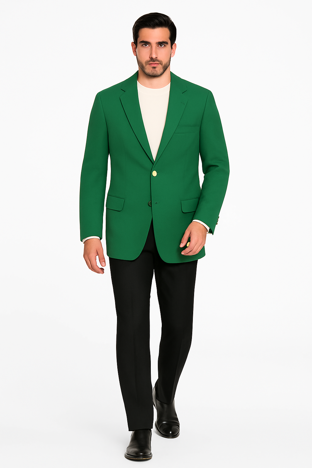 Men’s Green Blazer Jacket With Button Front Notched Collar