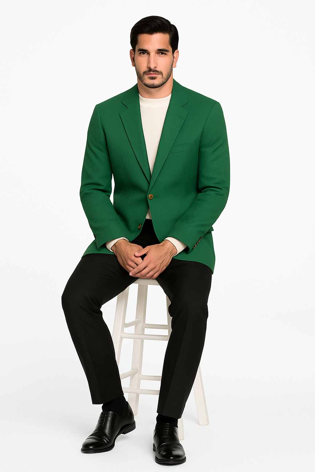 Men’s Green Blazer Jacket With Button Front Notched Collar