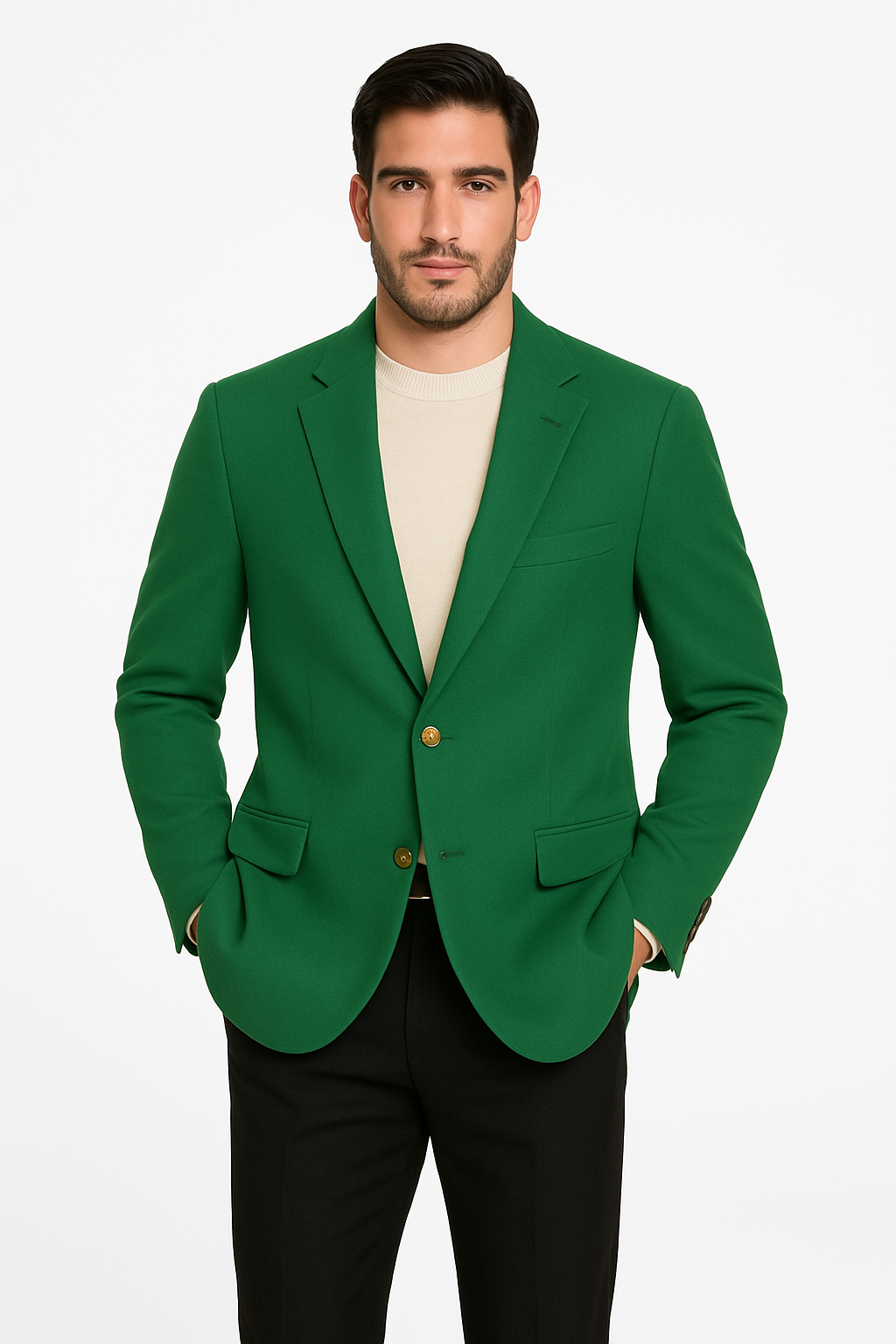 Men’s Green Blazer Jacket With Button Front Notched Collar