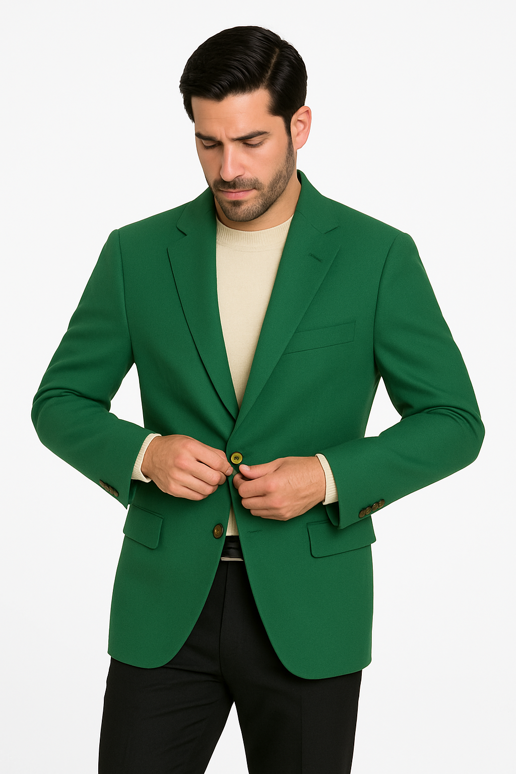 Men’s Green Blazer Jacket With Button Front Notched Collar