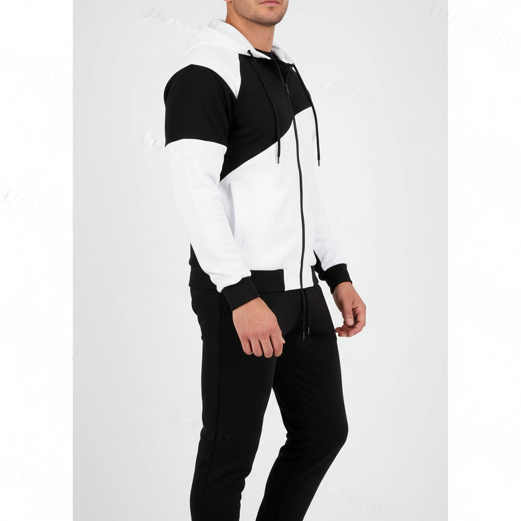 Men's Casual Trendy Patchwork Sports Hoodie Set