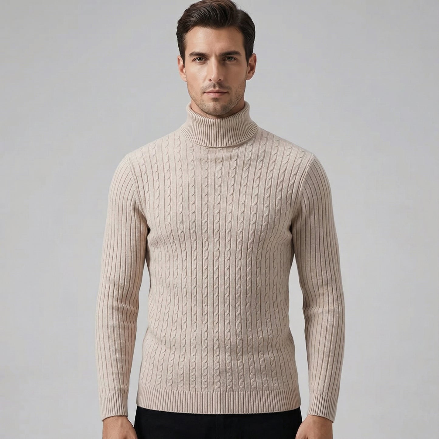 Men’s Cable Knit Turtleneck Long Sleeve Sweater