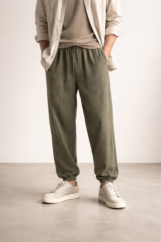 Men’s Home Lounge Pants with Drawstring Waist and Cuffed Leg