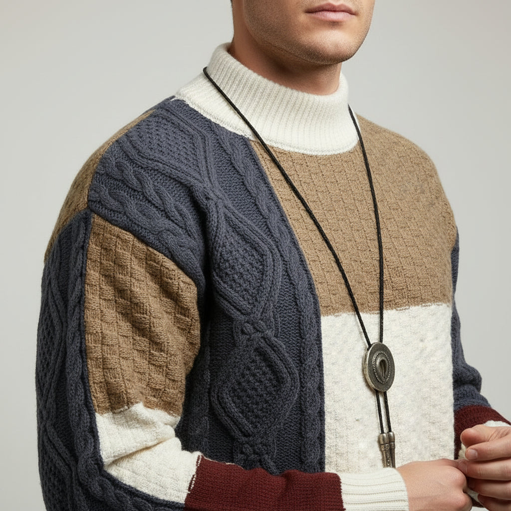 Panel Block Knit Crew Sweater
