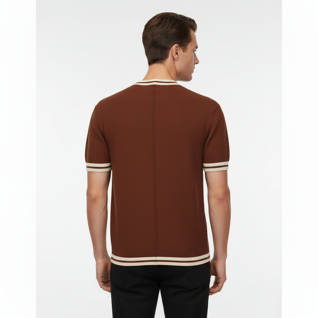 Retro Knit Vertical Stripe Tee – Short Sleeve Crew Neck