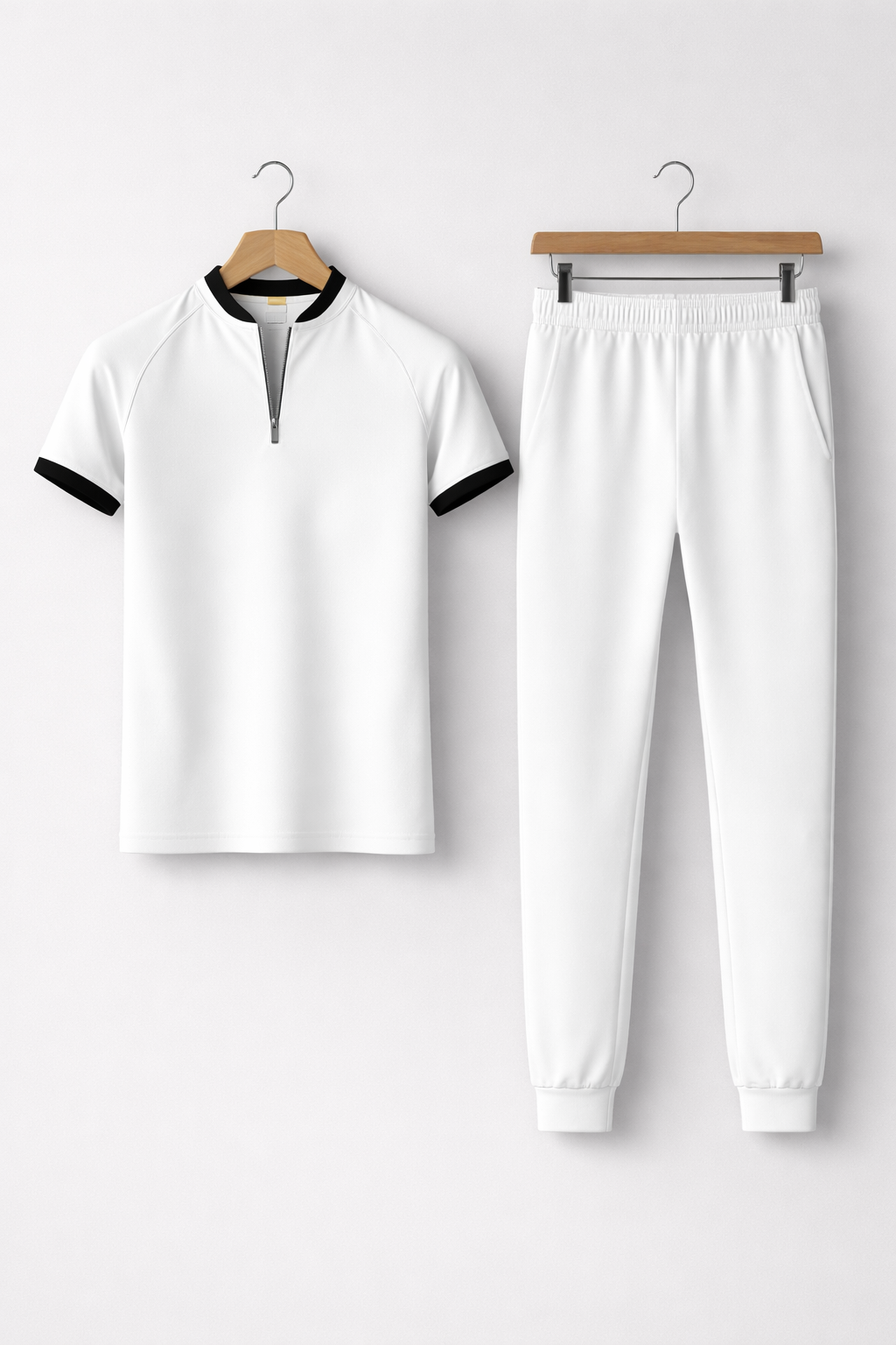 Zip Collar Short Sleeve Top and Slim Trousers Set