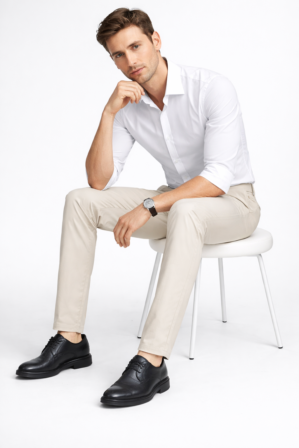Straight Fit Stretch Tailored Dress Trousers