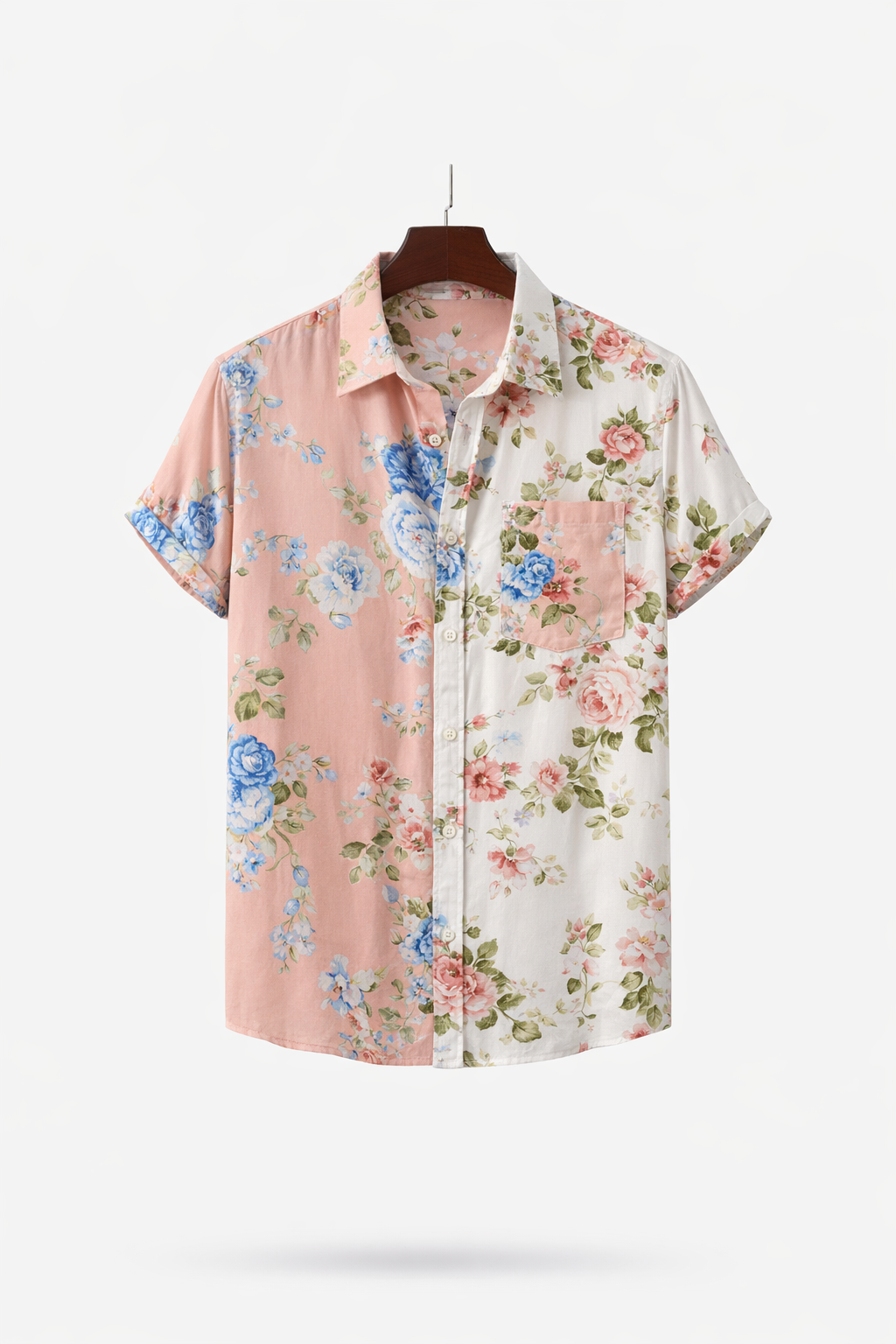 Split Bloom Print Button Shirt