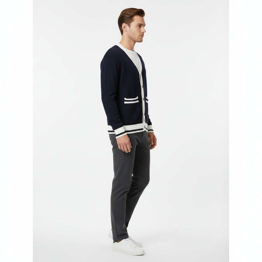 Retro Knit Contrast Cardigan – Button Front Sweater