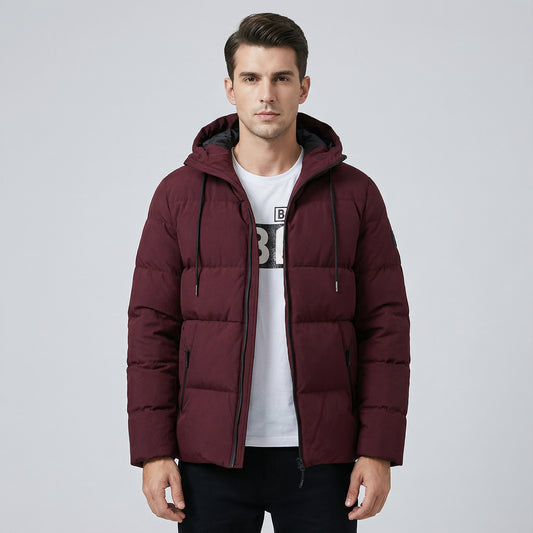 Men’s Hooded Quilted Jacket With Padded Panels
