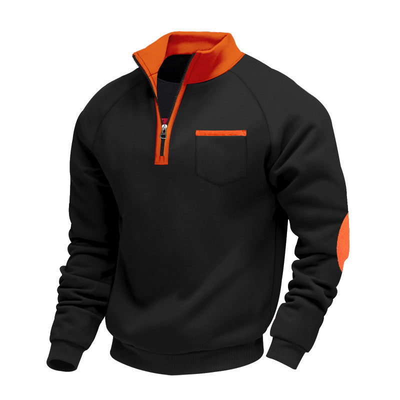 Men’s Quarter Zip Long Sleeve Pullover with Patched Elbows
