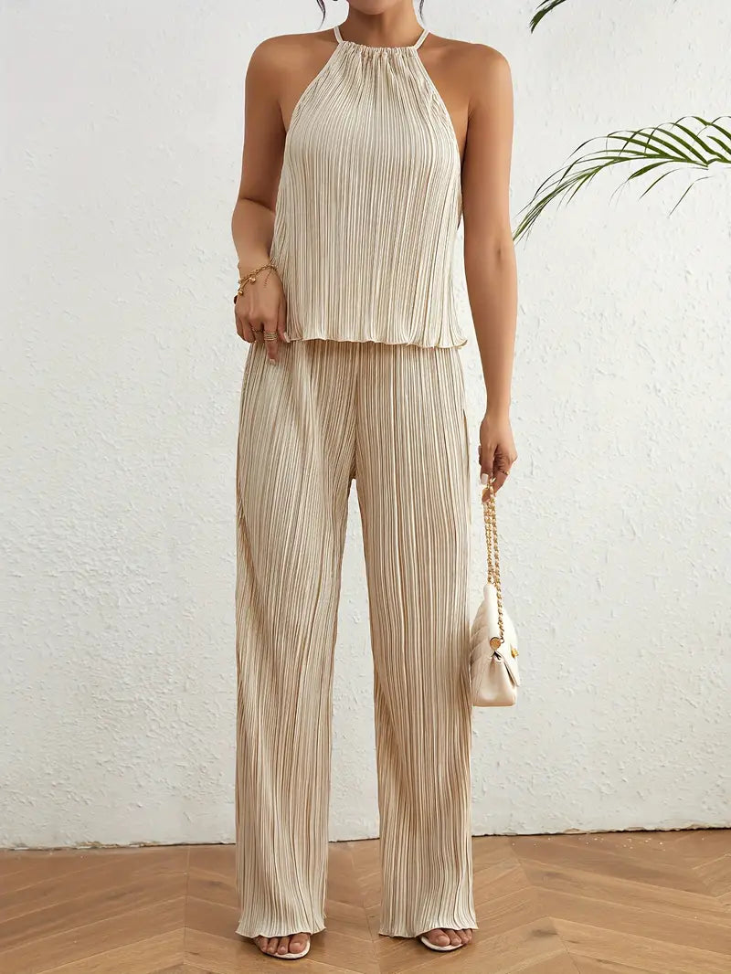Pleated Top and Trousers Set for Women