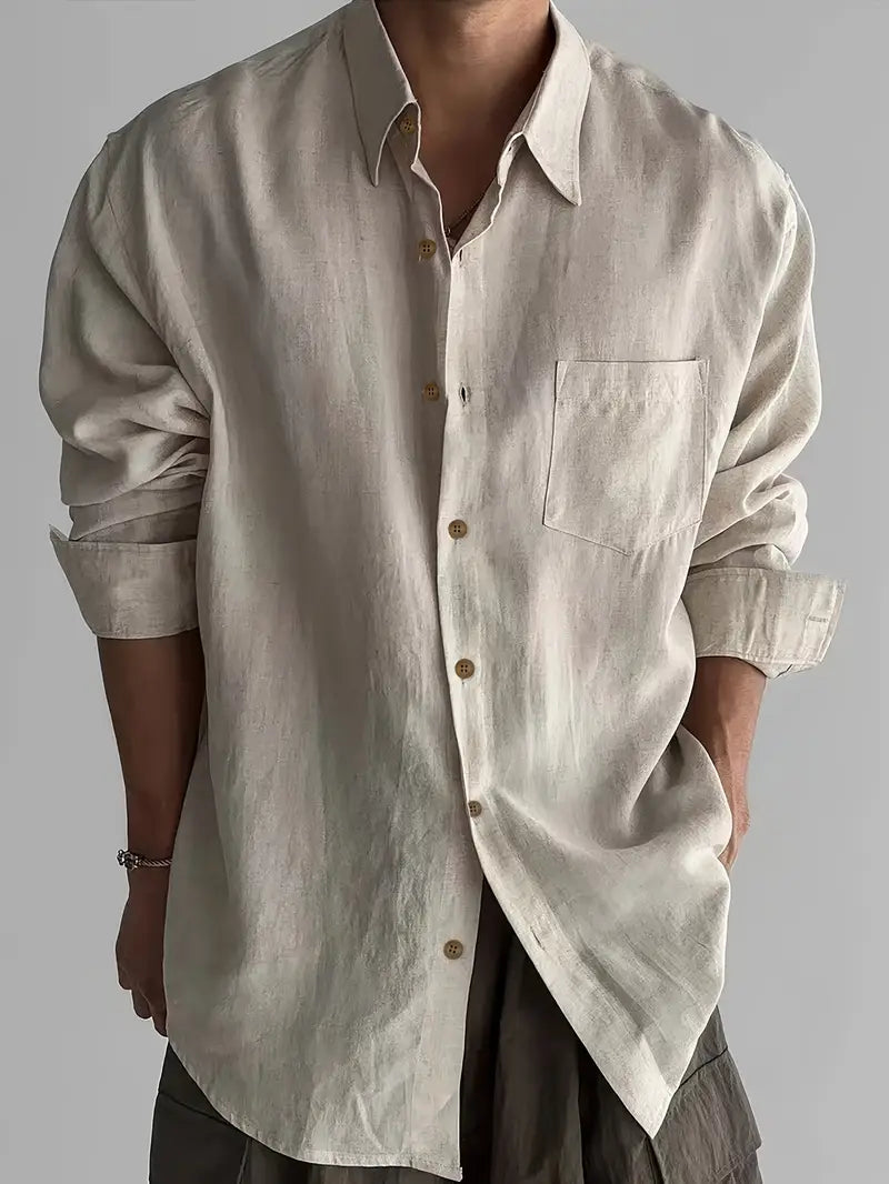 Relaxed Long Sleeve Button Up Shirt for Men