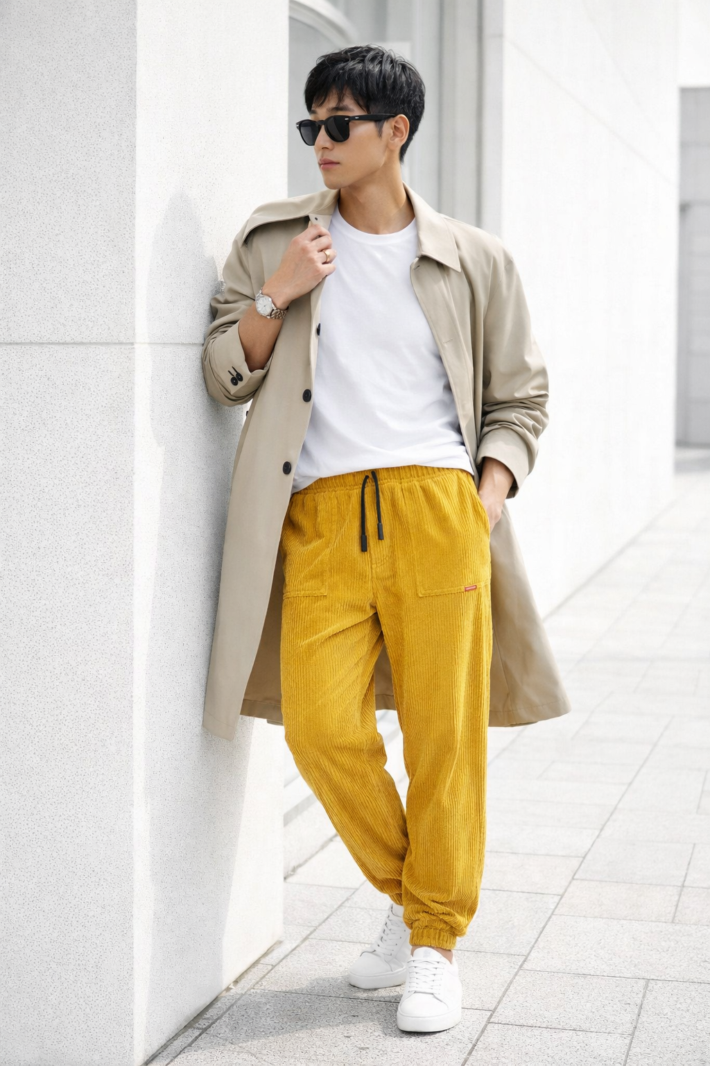 Rib Corduroy Drawstring Jogger Pants