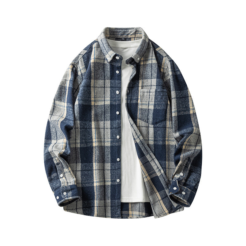 Men’s Plaid Long Sleeve Button Up Shirt With Chest Pocket