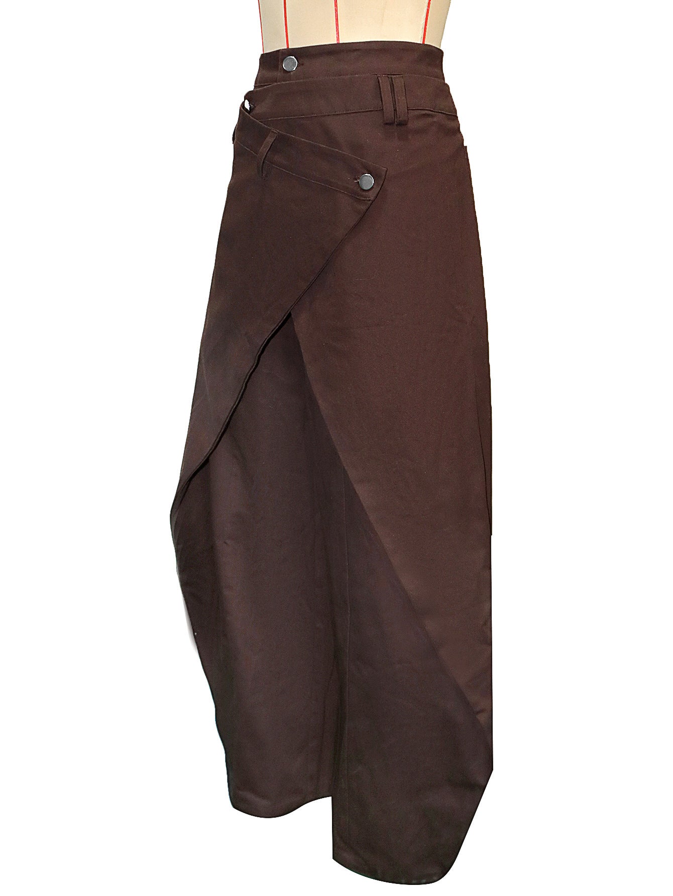 Retro High-waisted Cross-over Metal Buckle Irregular Wide-leg Pants