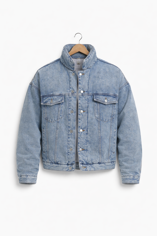 Washed And Worn Mixed Cotton Loose Thickened Denim Jacket