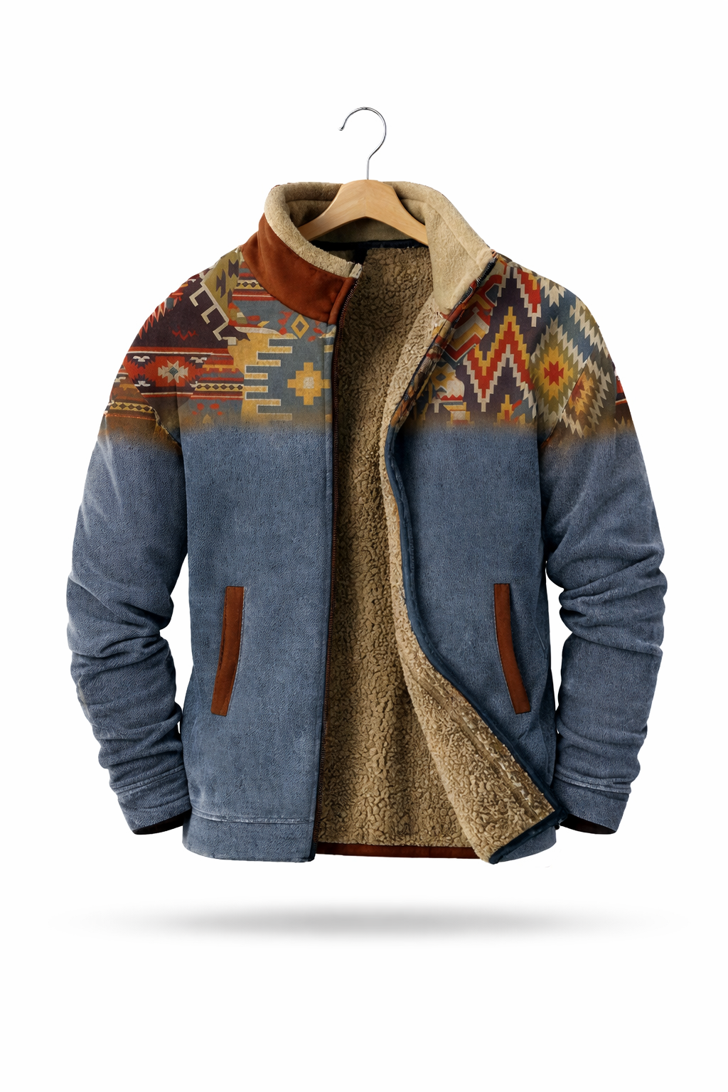 Men’s Fleece-Lined Zip Jacket With Patterned Sleeves
