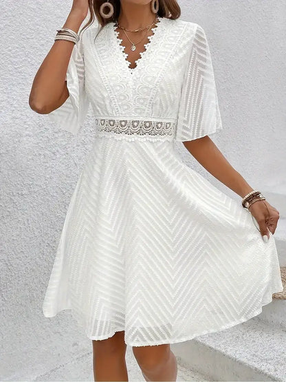 White Lace Fit and Flare Dress for Women