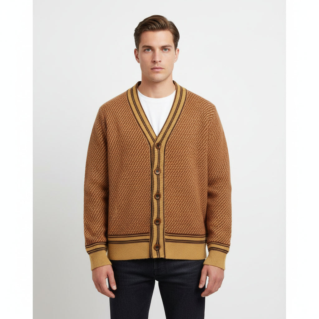 Retro Knit Chevron Cardigan – Button Front Sweater