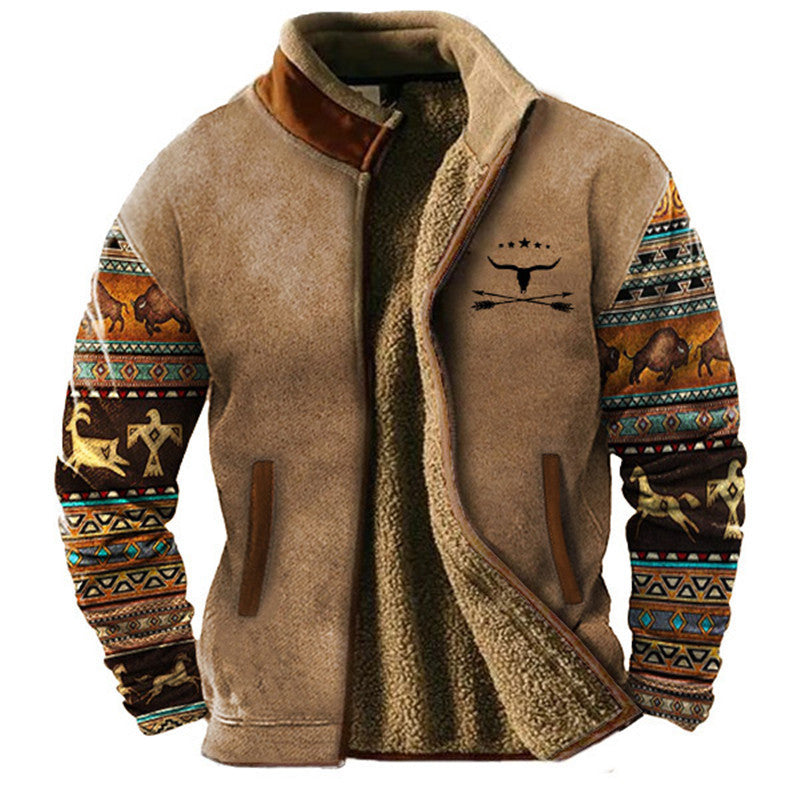 Men’s Fleece-Lined Zip Jacket With Patterned Sleeves