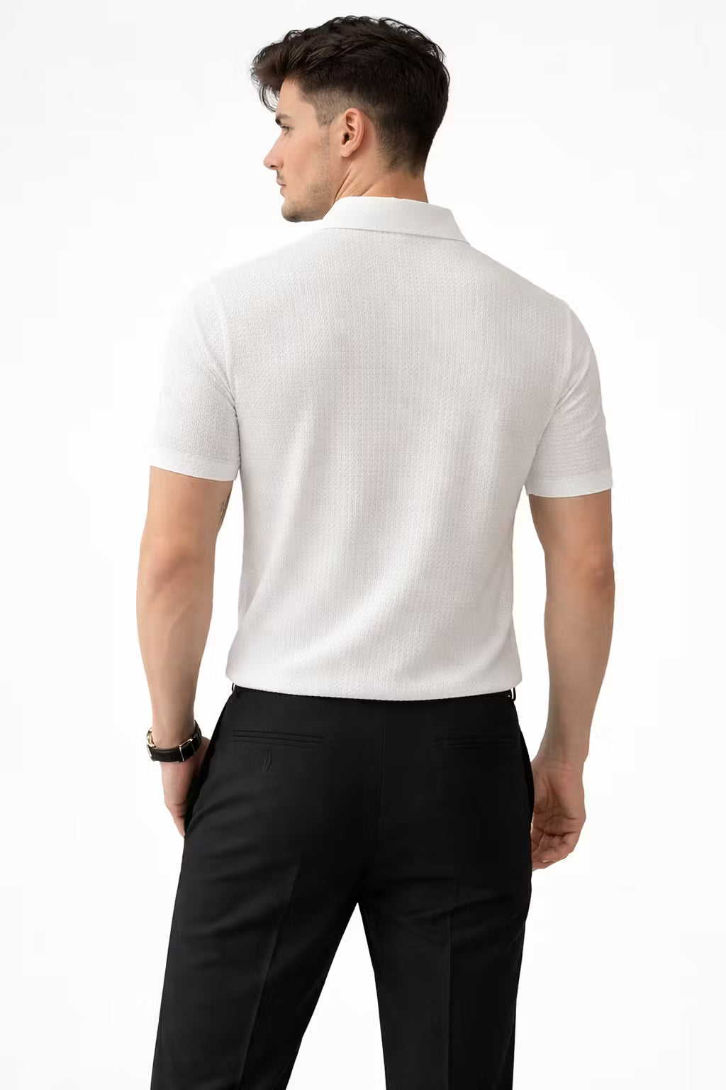 Stretch Waffle Pattern Polo Shirt