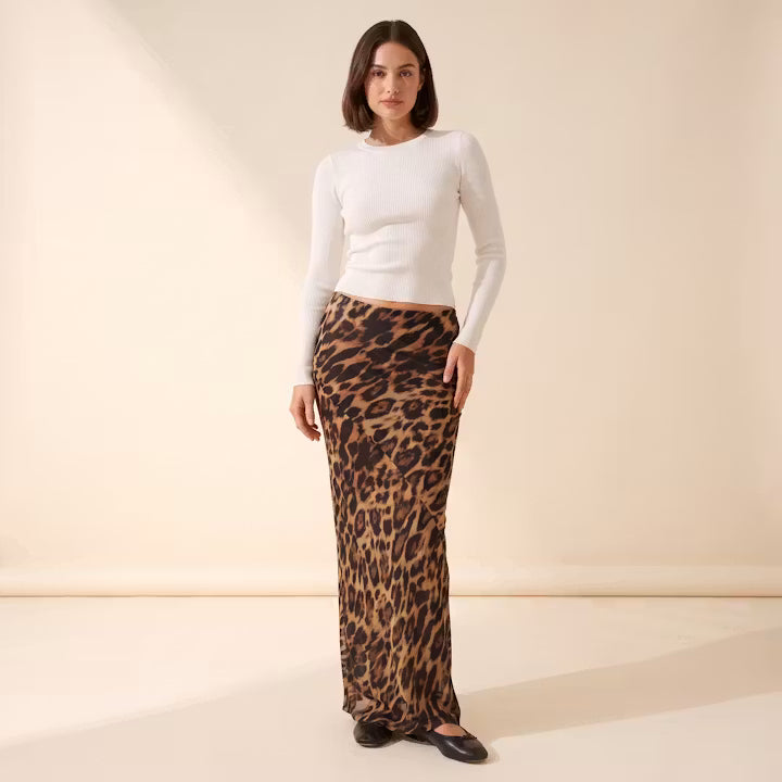 Zaria maxi-rok met luipaardprint