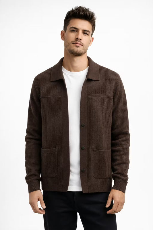 Rib Knit Button-Front Cardigan Jacket