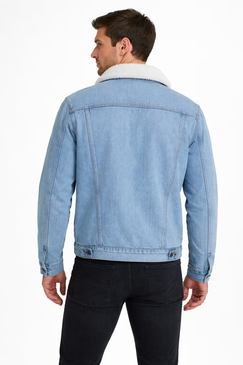 Men’s Lamb Wool Collar Blue Denim Jacket