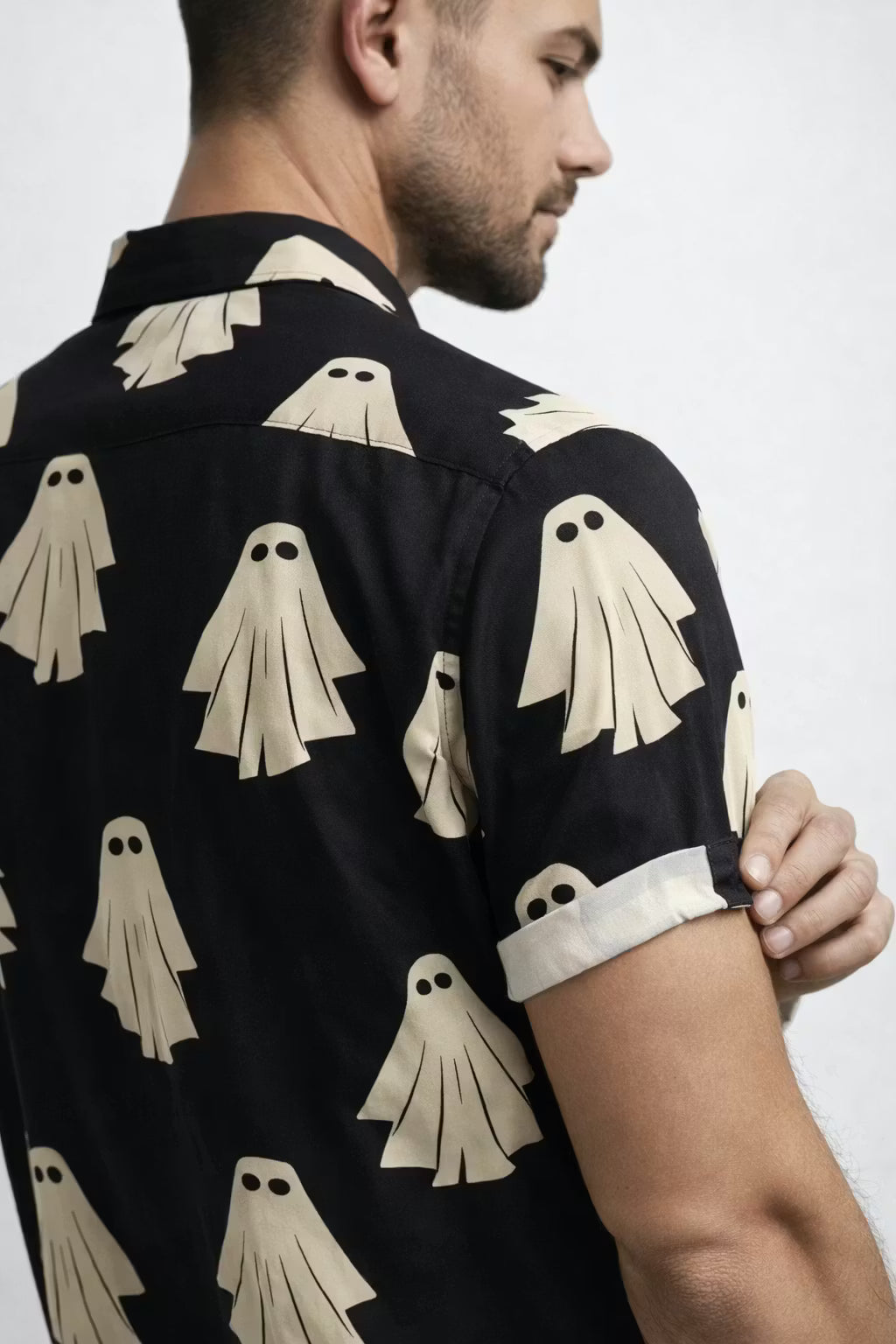 Ghost Print Short Sleeve Button Shirt
