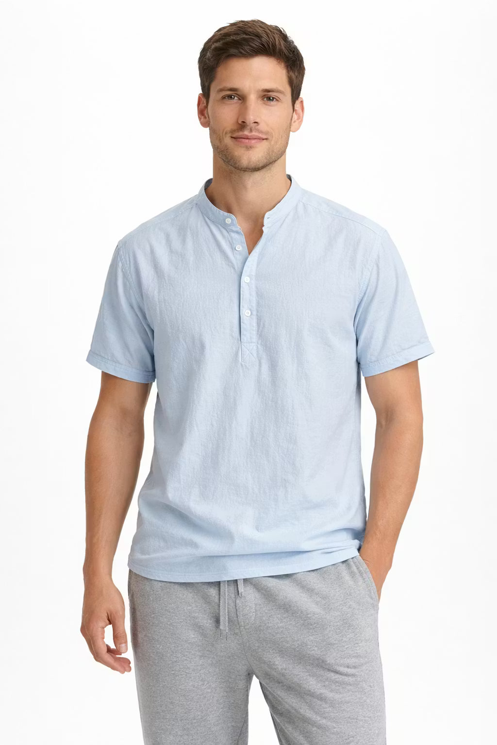 Men’s Linen Home Short Sleeve Henley Shirt