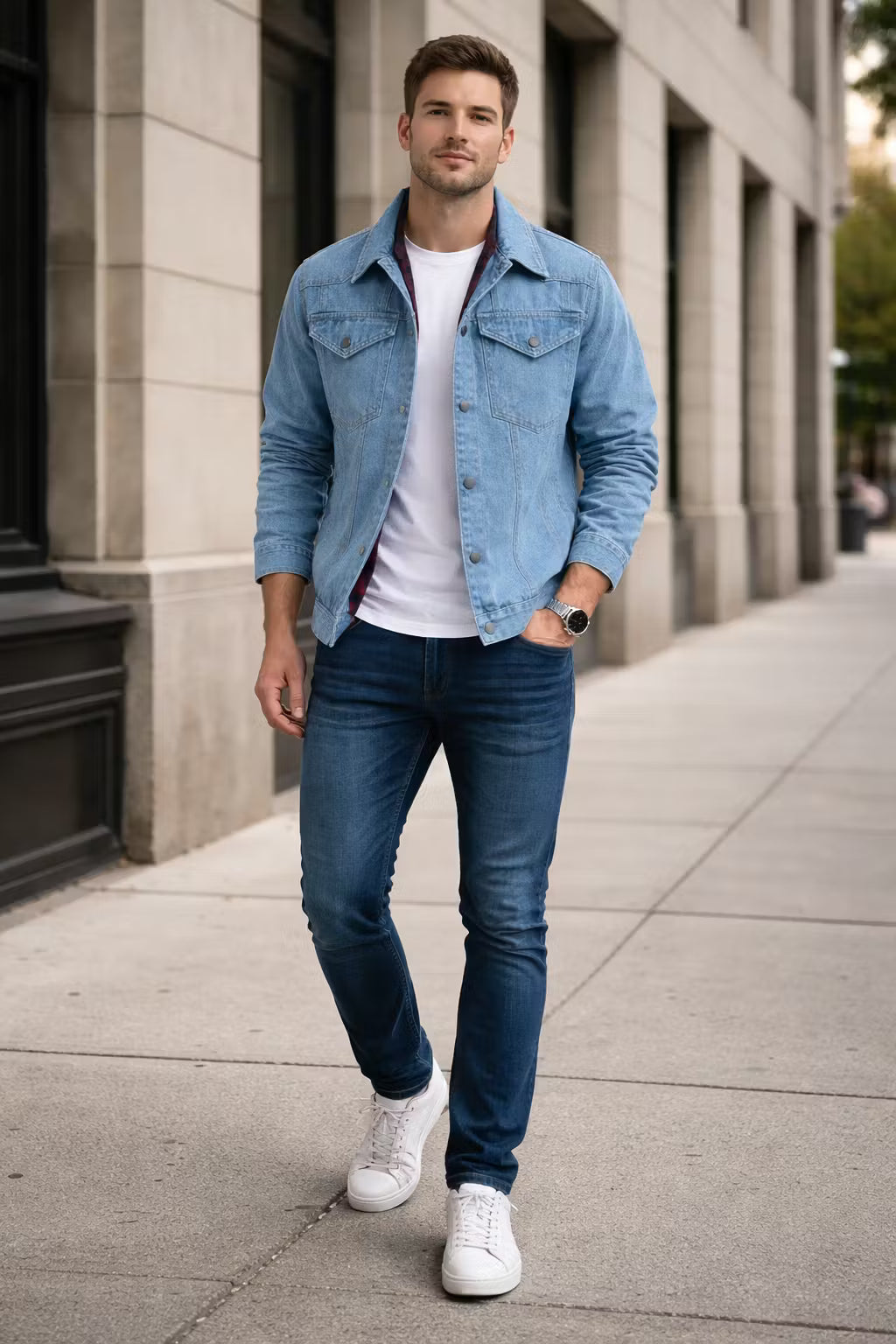 Men’s Button Front Lined Denim Jacket for Outdoor Wear