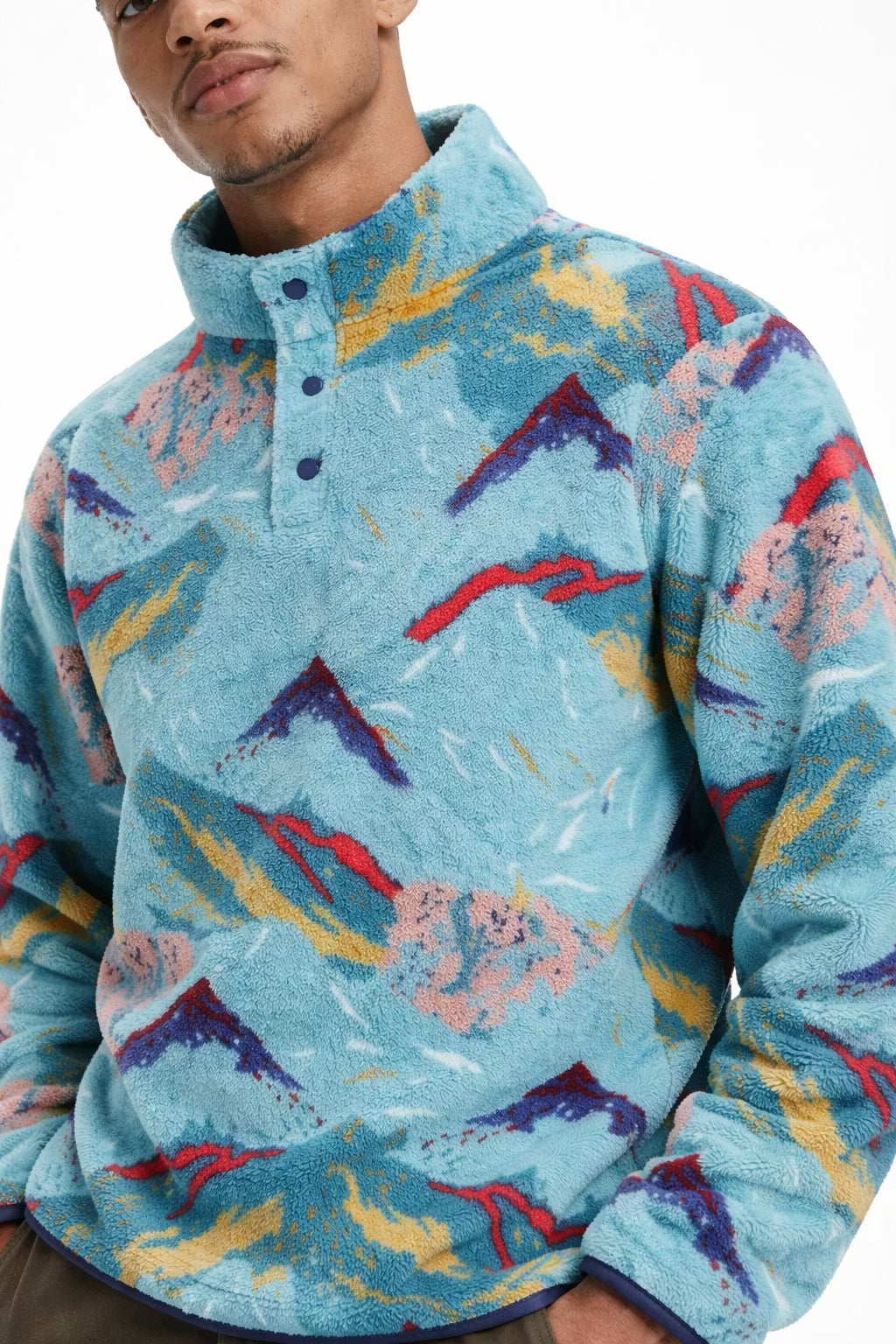 Abstract Fleece Pullover Jacket