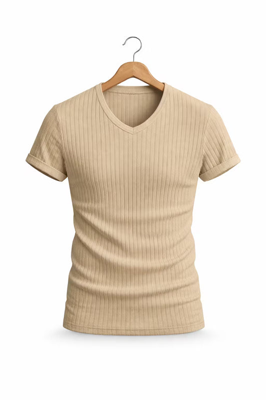 Camiseta canalé cuello pico