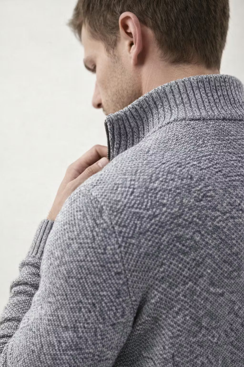 Textured Knit Zip-Up Stand Collar Jacket