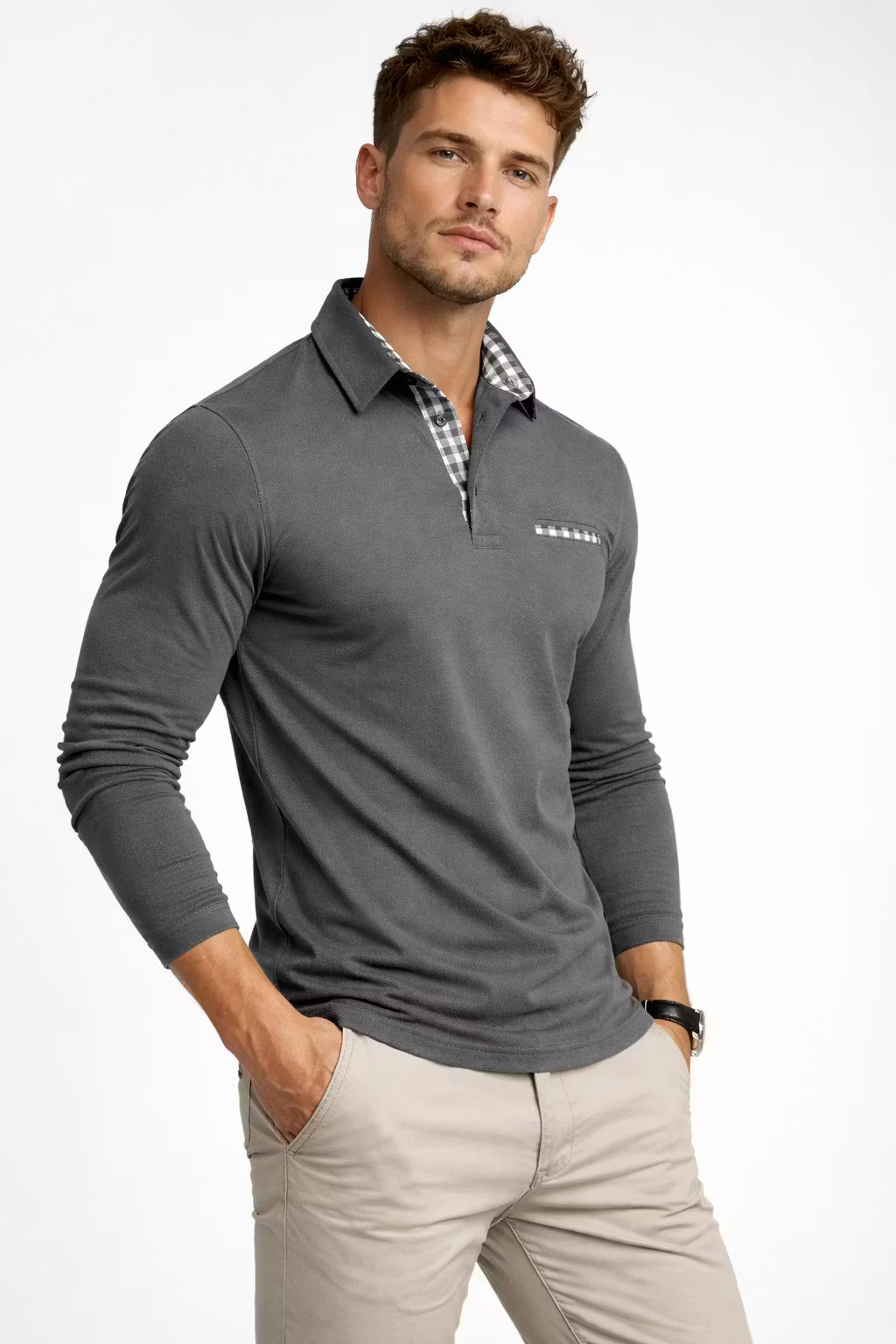 Monroe Plaid Trim Polo Shirt