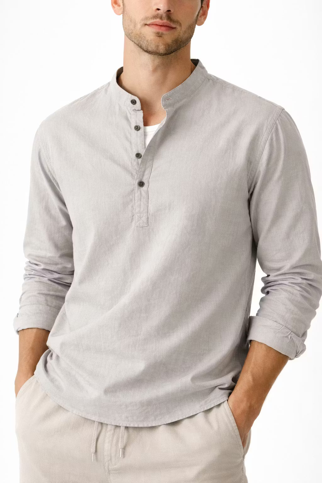 Men’s Linen Home Long Sleeve Henley Shirt