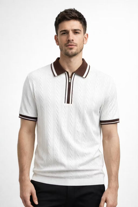 Getextureerde gebreide polo met rits